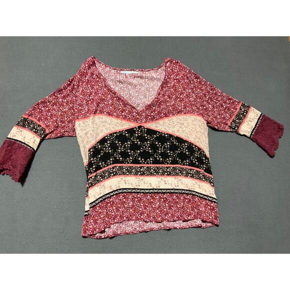 Maurice’s XL Women's Retro Boho Floral Long Sleeve Crochet Detail Blouse - Picture 1 of 5
